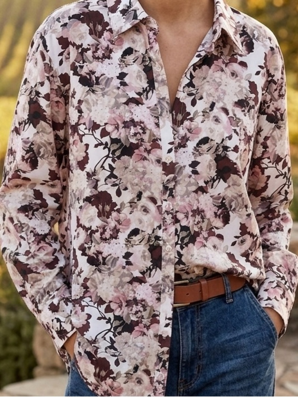 Lands' End Floral Button-Up Shirt